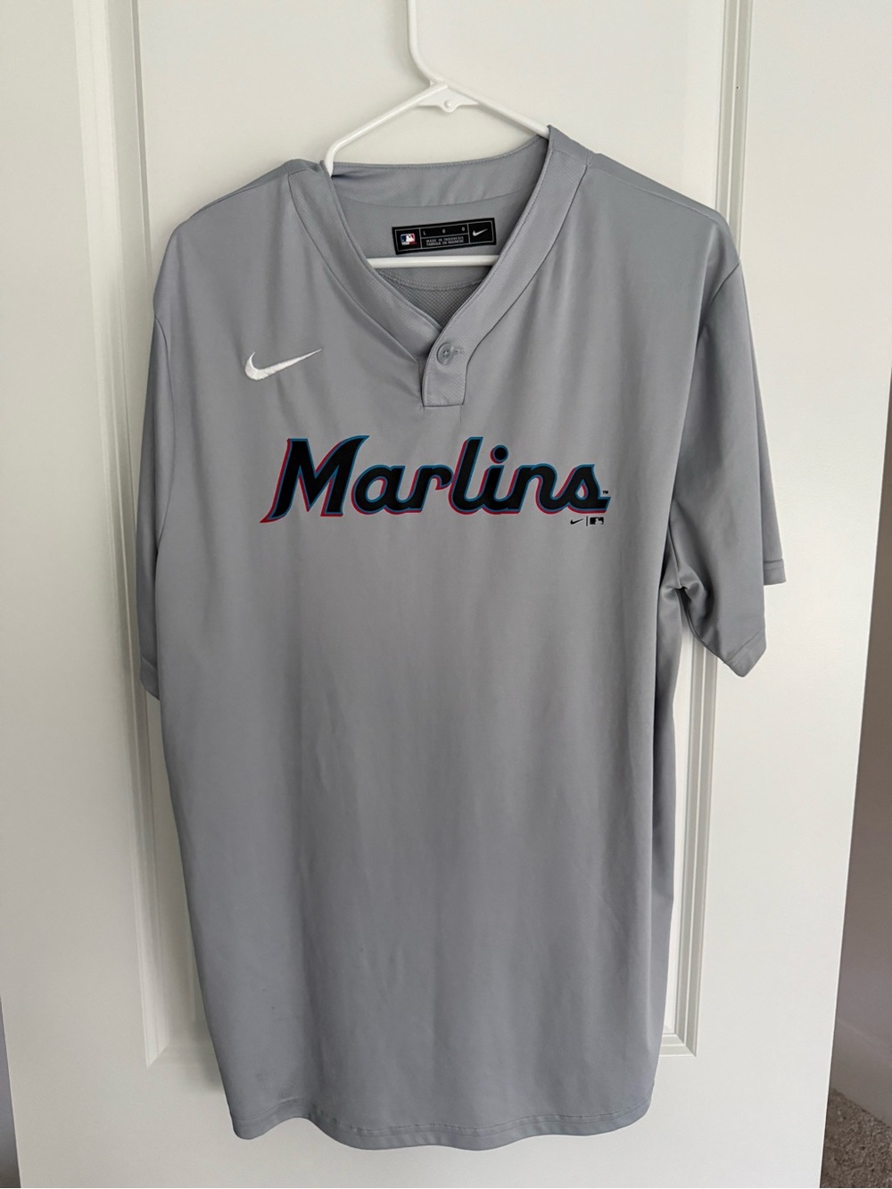 Nike Grey Marlins Short-Sleeve Baseball Jersey